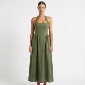 Luna | Mujer Vestido Maxi Con Escote Halter Y Bolsillos Laterales | Elegante
