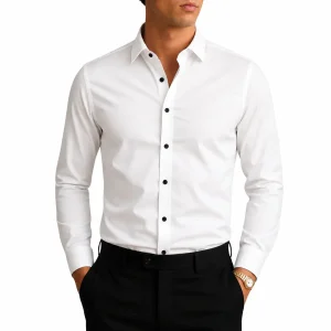 Camisa de hombre de manga larga con cuello y cierre de botones con botones contrastantes