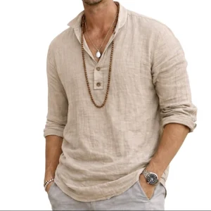 Hombre Camisa con cuello henley y manga larga