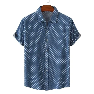 Hombres Camisa de manga corta con estampado de lunares y cuello camisero