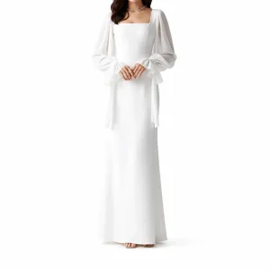 Vestido largo para mujer con escote cuadrado y mangas largas