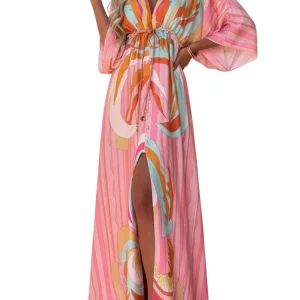 Vestido maxi para mujer con escote en V y ajuste en la cintura