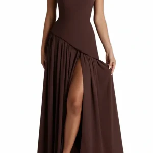 Vestido maxi para mujer sin tirantes con diseño asimétrico