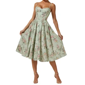 Vestido midi mujer con estampado floral y tirantes finos