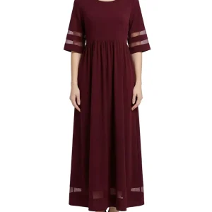 Vestido midi para mujer con cuello redondo y mangas medias